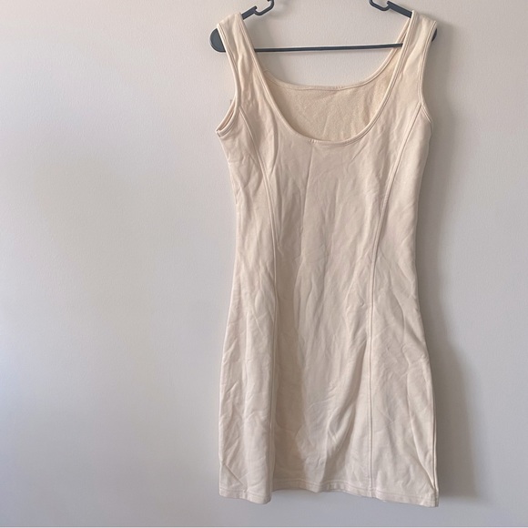 NWT Halara Mini Tank Chill In My Feels U Neck Plain Bodycon DRESS in Cream - Picture 5 of 11